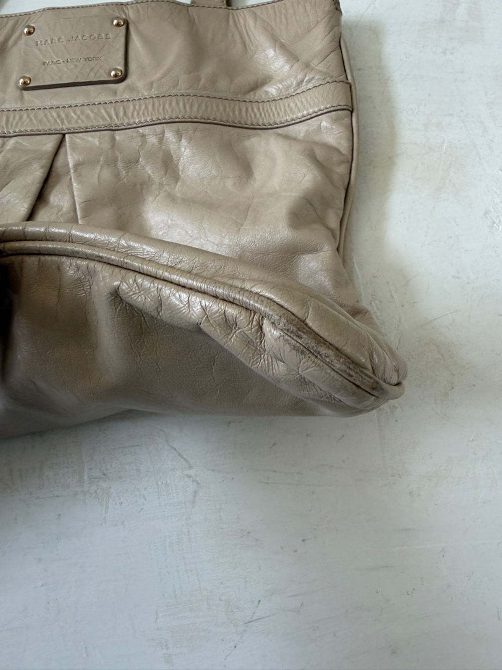 Marc Jacobs Vintage Y2K Beige Leather Tote Bag Shoulder Bag - Picture 11 of 12